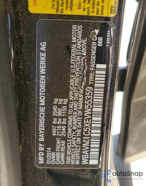 2014 BMW X1 Sdrive28I z USA, uszkodzony, nr VIN WBAVM1C5XEVW55359